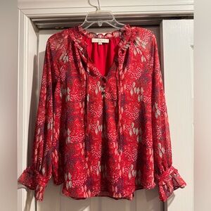 Loft Red Floral Blouse